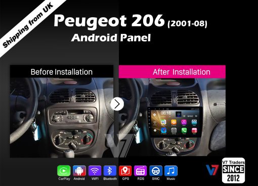 Peugeot 206 Android Multimedia Navigation Panel LCD IPS Screen - Model 2001-08 - V7 7